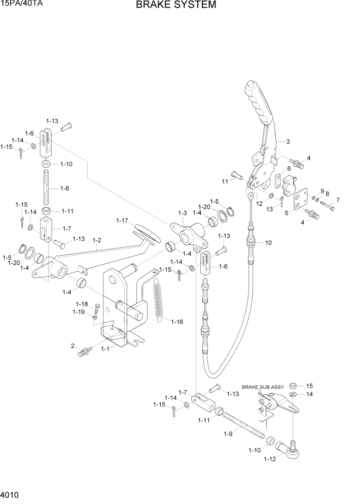 Схема запчастей Hyundai 15PA/40TA - PAGE 4010 BRAKE PEDAL & PARKING BRAKE СИСТЕМА УПРАВЛЕНИЯ