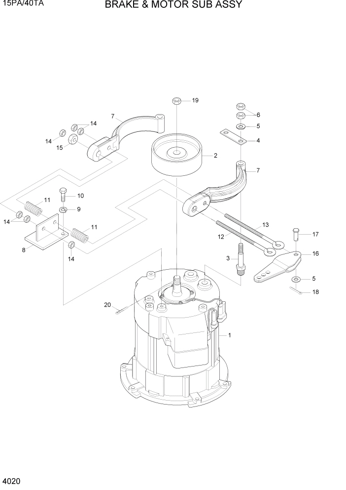 Схема запчастей Hyundai 15PA/40TA - PAGE 4020 BRAKE & MOTOR SUB ASSY СИСТЕМА УПРАВЛЕНИЯ