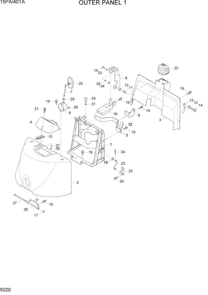 Схема запчастей Hyundai 15PA/40TA - PAGE 5020 OUTER PANEL 1 РАМА & КОРПУС