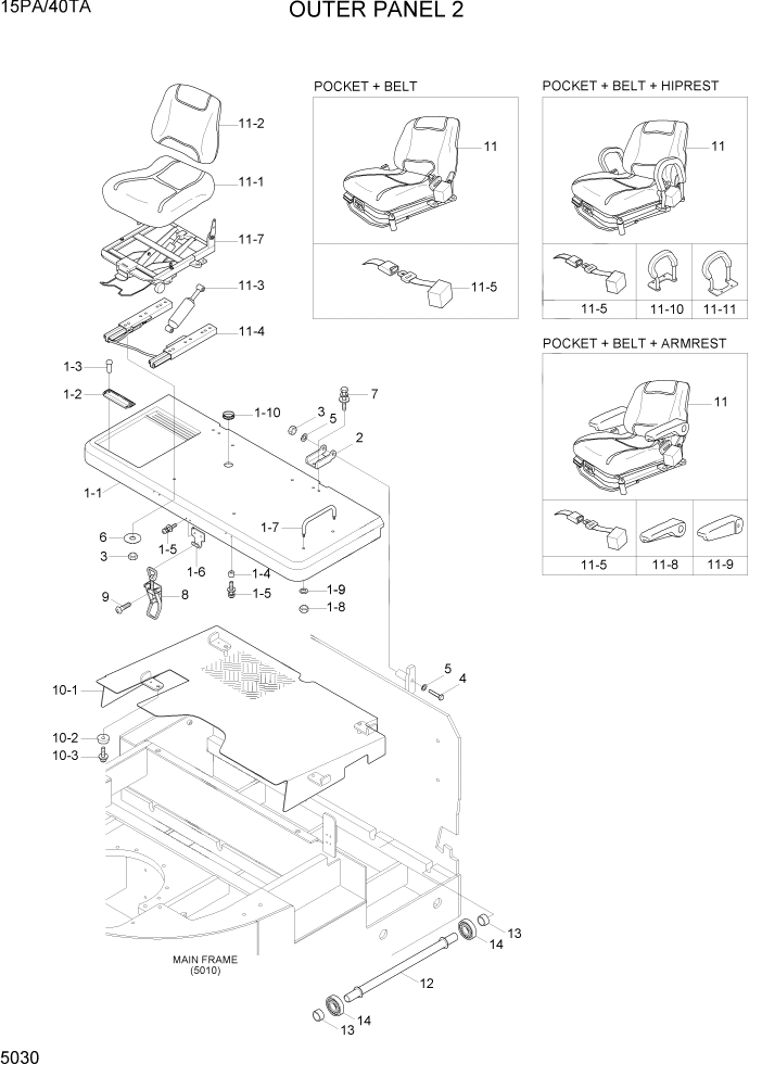 Схема запчастей Hyundai 15PA/40TA - PAGE 5030 OUTER PANEL 2 РАМА & КОРПУС