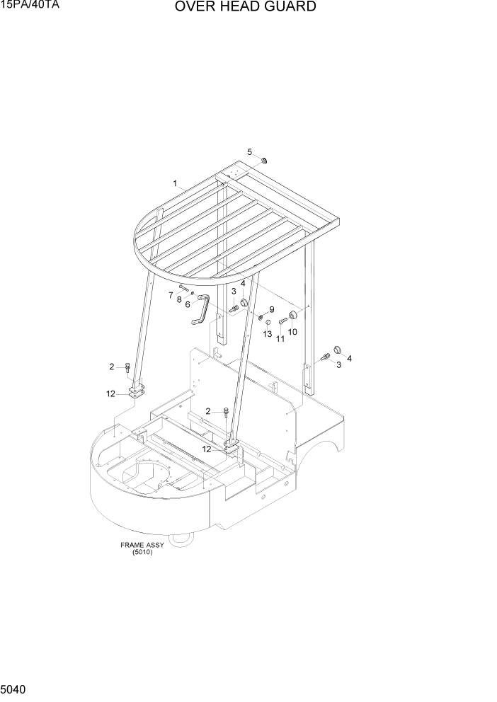 Схема запчастей Hyundai 15PA/40TA - PAGE 5040 OVER HEAD GUARD РАМА & КОРПУС