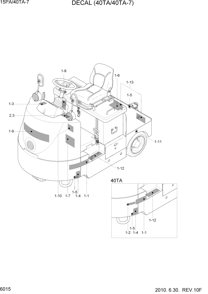 Схема запчастей Hyundai 15PA/40TA - PAGE 6015 DECAL(40TA/40TA-7) ДРУГИЕ ЧАСТИ