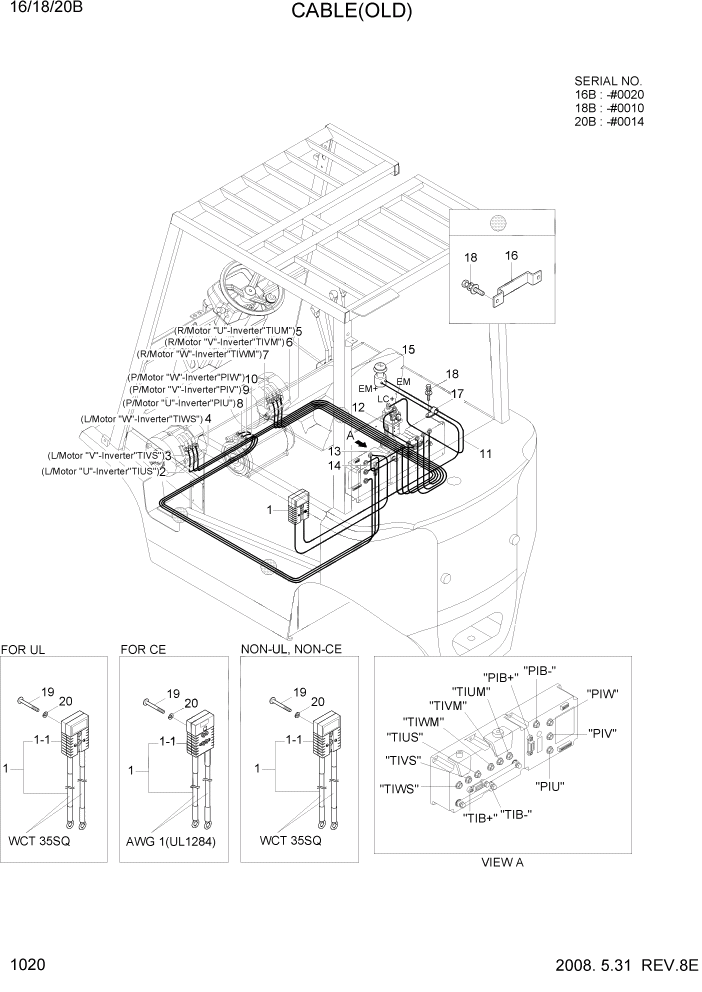 Схема запчастей Hyundai 16/18/20B-7 - PAGE 1020 CABLE(OLD) ЭЛЕКТРИЧЕСКАЯ СИСТЕМА