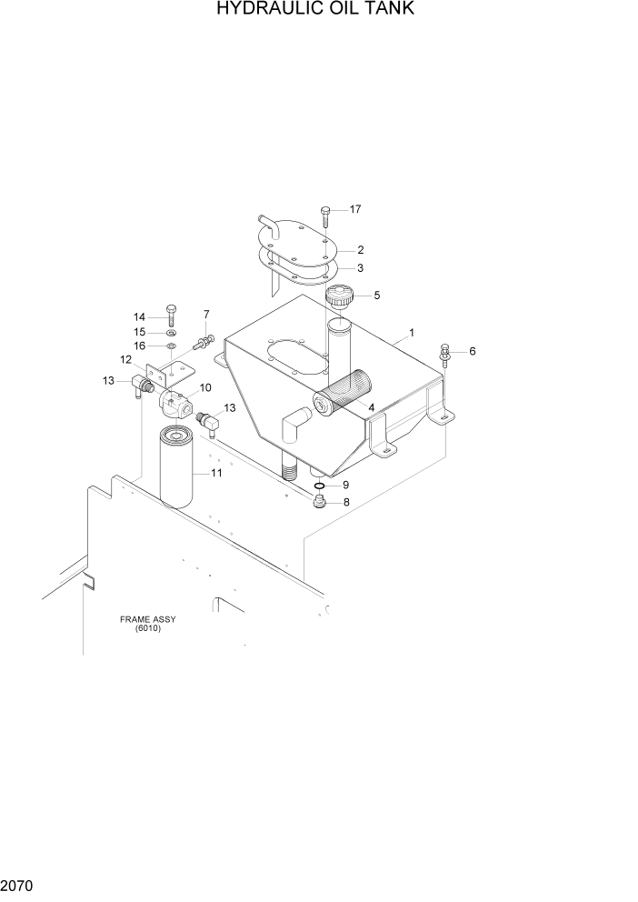 Схема запчастей Hyundai 16/18/20B-7 - PAGE 2070 HYDRAULIC OIL TANK ГИДРАВЛИЧЕСКАЯ СИСТЕМА