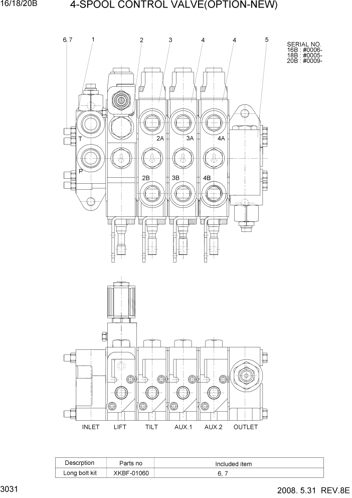 Схема запчастей Hyundai 16/18/20B-7 - PAGE 3031 4-SPOOL CONTROL VALVE(OPTION NEW) ГИДРАВЛИЧЕСКИЕ КОМПОНЕНТЫ