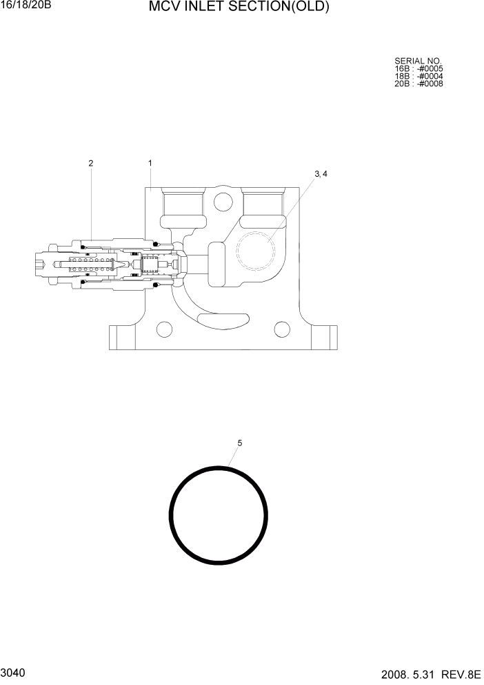 Схема запчастей Hyundai 16/18/20B-7 - PAGE 3040 MCV INLET SECTION(OLD) ГИДРАВЛИЧЕСКИЕ КОМПОНЕНТЫ