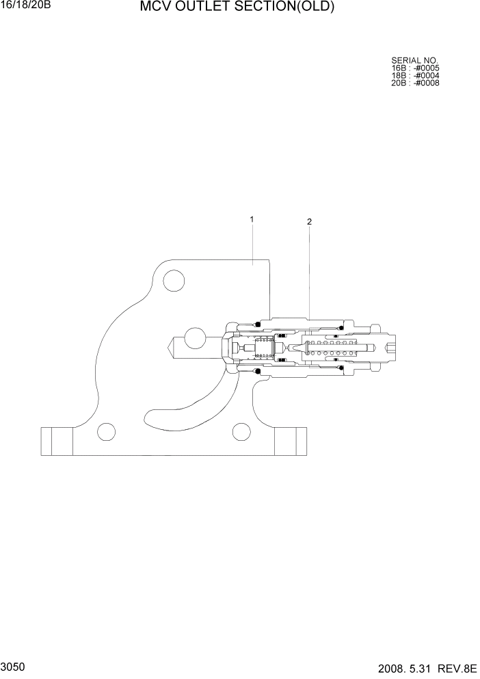 Схема запчастей Hyundai 16/18/20B-7 - PAGE 3050 MCV OUTLET SECTION(OLD) ГИДРАВЛИЧЕСКИЕ КОМПОНЕНТЫ