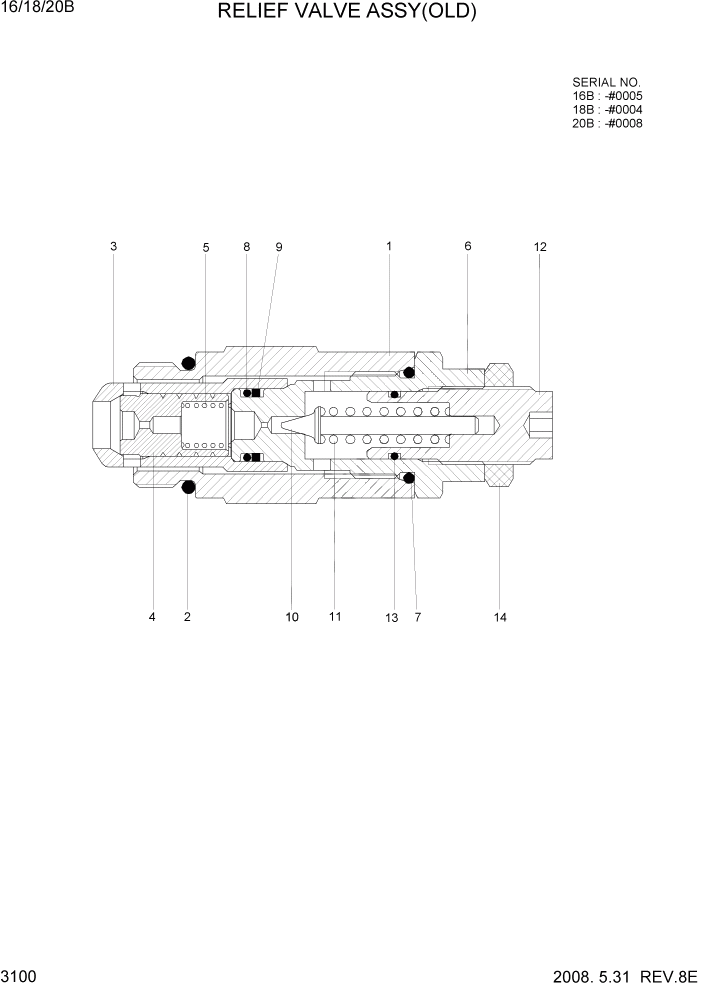 Схема запчастей Hyundai 16/18/20B-7 - PAGE 3100 RELIEF VALVE ASSY(OLD) ГИДРАВЛИЧЕСКИЕ КОМПОНЕНТЫ