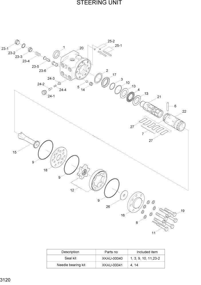 Схема запчастей Hyundai 16/18/20B-7 - PAGE 3120 STEERING UNIT ГИДРАВЛИЧЕСКИЕ КОМПОНЕНТЫ