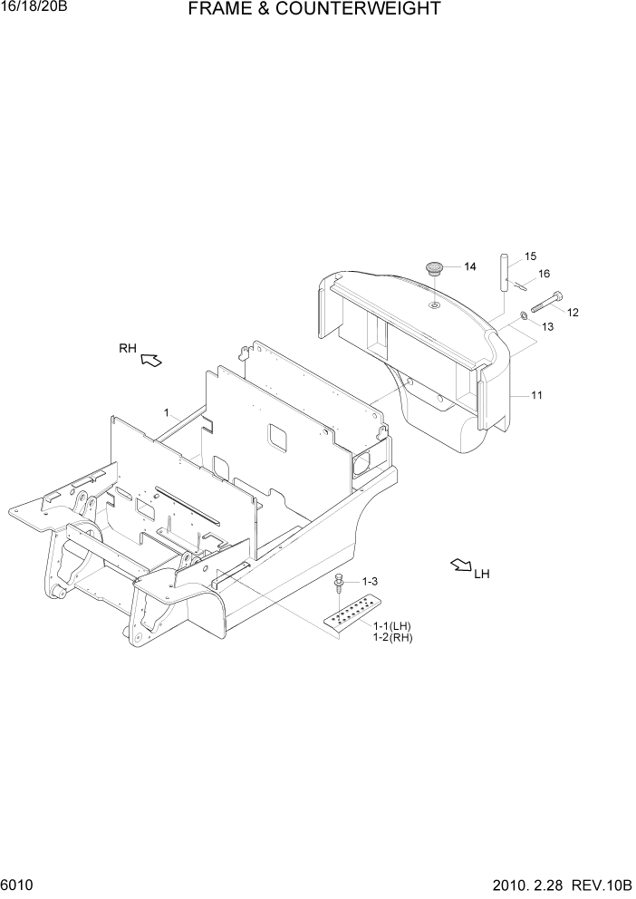 Схема запчастей Hyundai 16/18/20B-7 - PAGE 6010 FRAME & COUNTERWEIGHT СТРУКТУРА