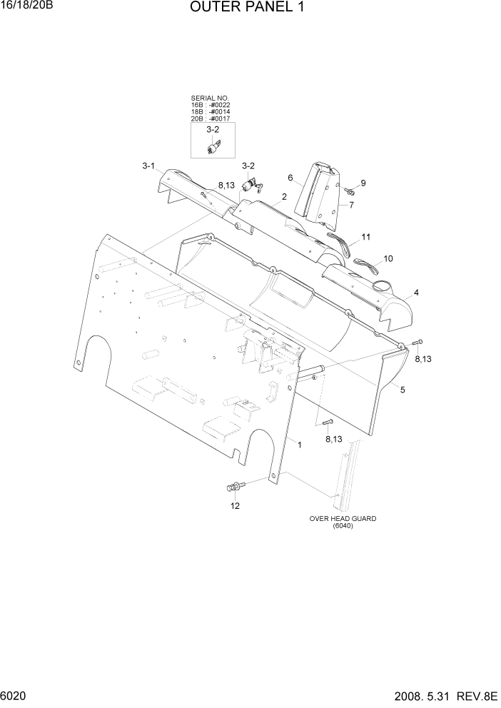 Схема запчастей Hyundai 16/18/20B-7 - PAGE 6020 OUTER PANEL 1 СТРУКТУРА