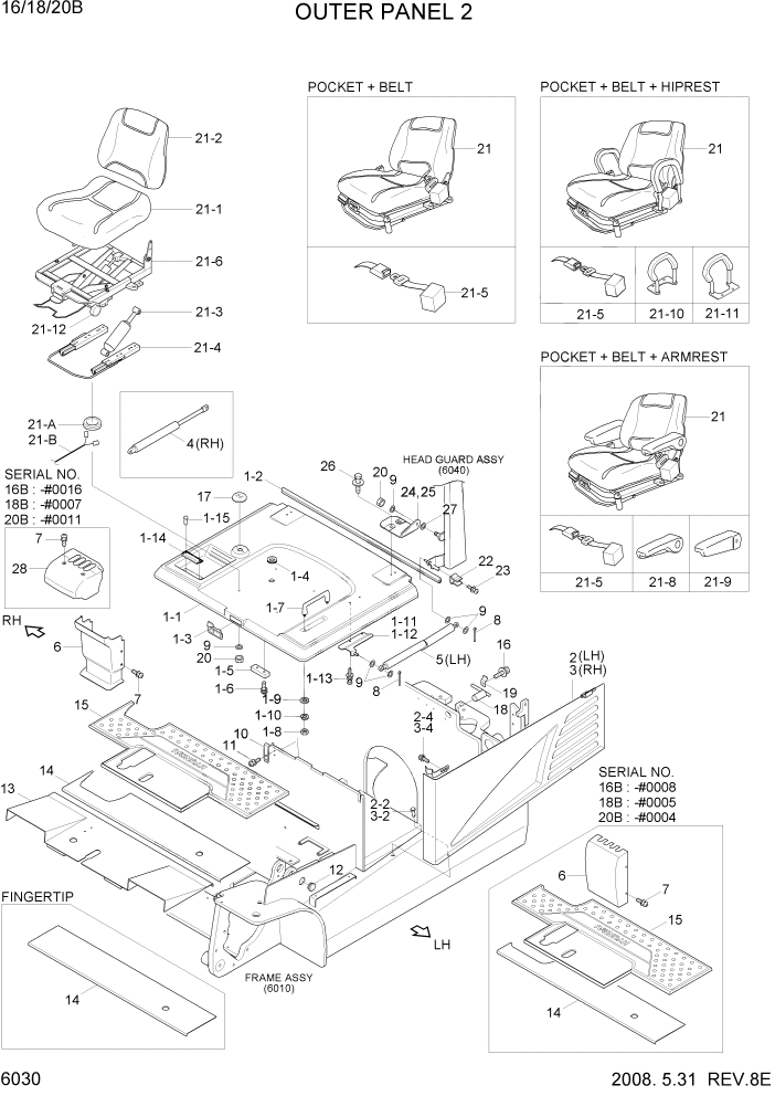 Схема запчастей Hyundai 16/18/20B-7 - PAGE 6030 OUTER PANEL 2 СТРУКТУРА