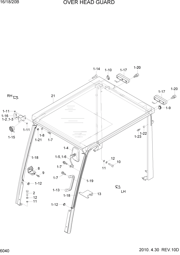 Схема запчастей Hyundai 16/18/20B-7 - PAGE 6040 OVERHEAD GUARD СТРУКТУРА