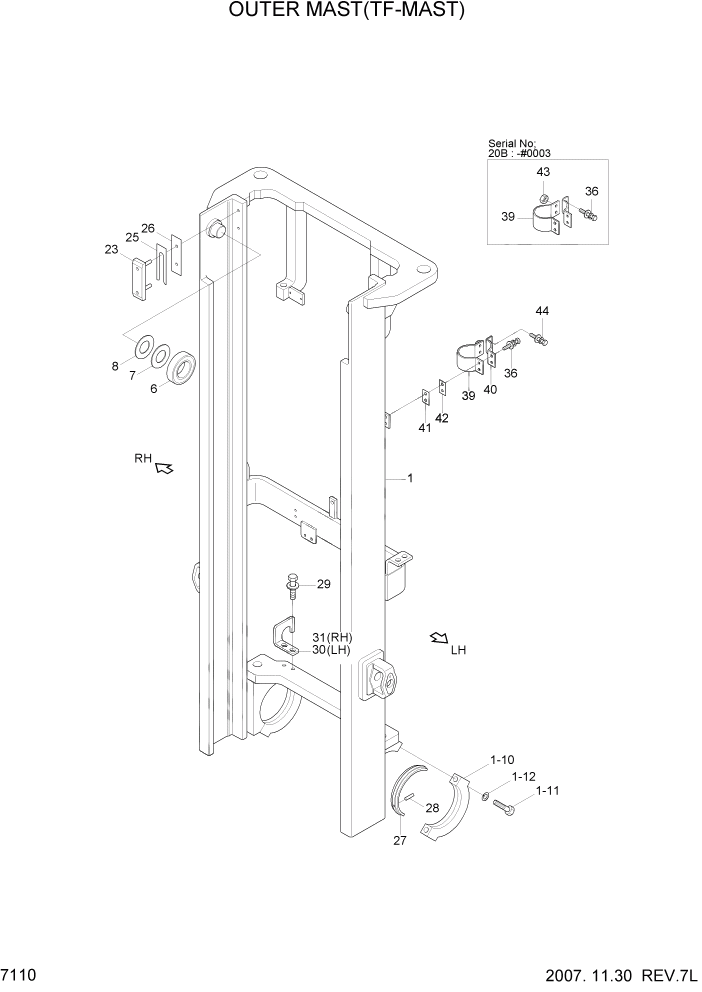 Схема запчастей Hyundai 16/18/20B-7 - PAGE 7110 OUTER MAST(TF-MAST) РАБОЧЕЕ ОБОРУДОВАНИЕ