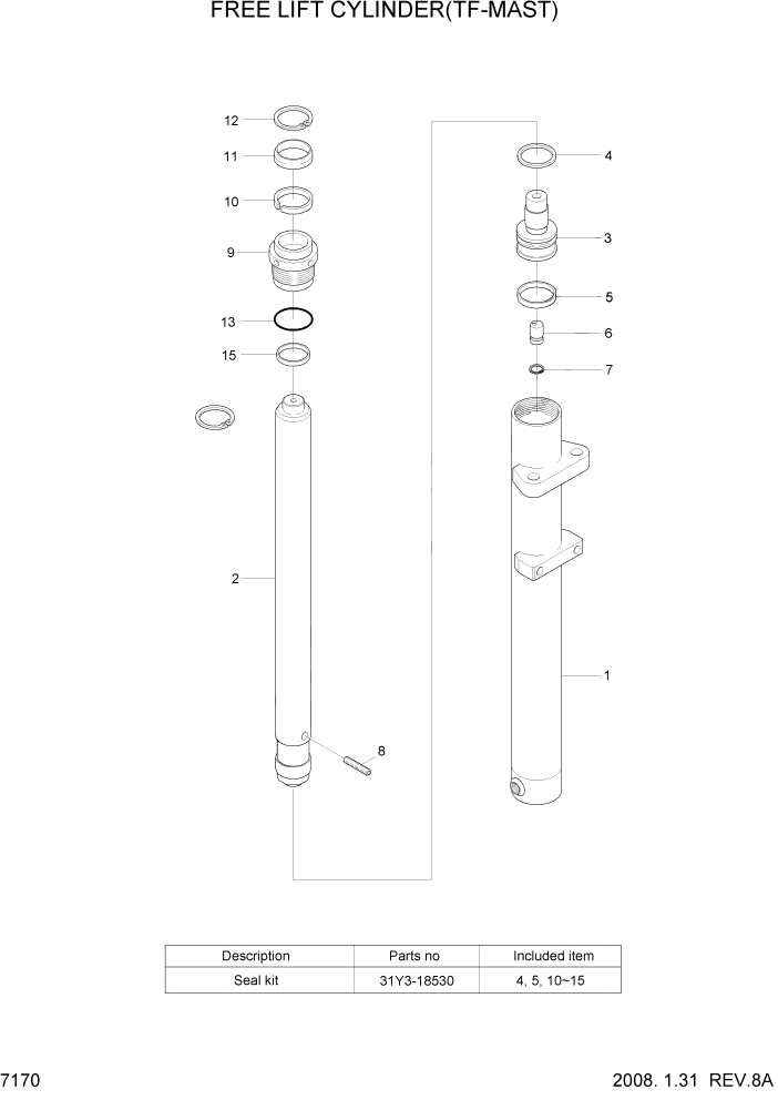 Схема запчастей Hyundai 16/18/20B-7 - PAGE 7170 FREE LIFT CYLINDER(TF-MAST) РАБОЧЕЕ ОБОРУДОВАНИЕ