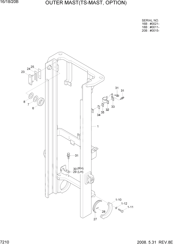 Схема запчастей Hyundai 16/18/20B-7 - PAGE 7210 OUTER MAST(TS-MAST, OPTION) РАБОЧЕЕ ОБОРУДОВАНИЕ