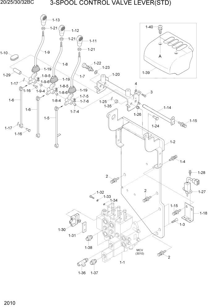 Схема запчастей Hyundai 20BC-7 - PAGE 2010 3-SPOOL CONTROL VALVE LEVER(STD) ГИДРАВЛИЧЕСКАЯ СИСТЕМА