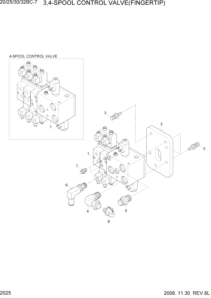 Схема запчастей Hyundai 20BC-7 - PAGE 2025 3,4-SPOOL CONTROL VALVE(FINGERTIP) ГИДРАВЛИЧЕСКАЯ СИСТЕМА