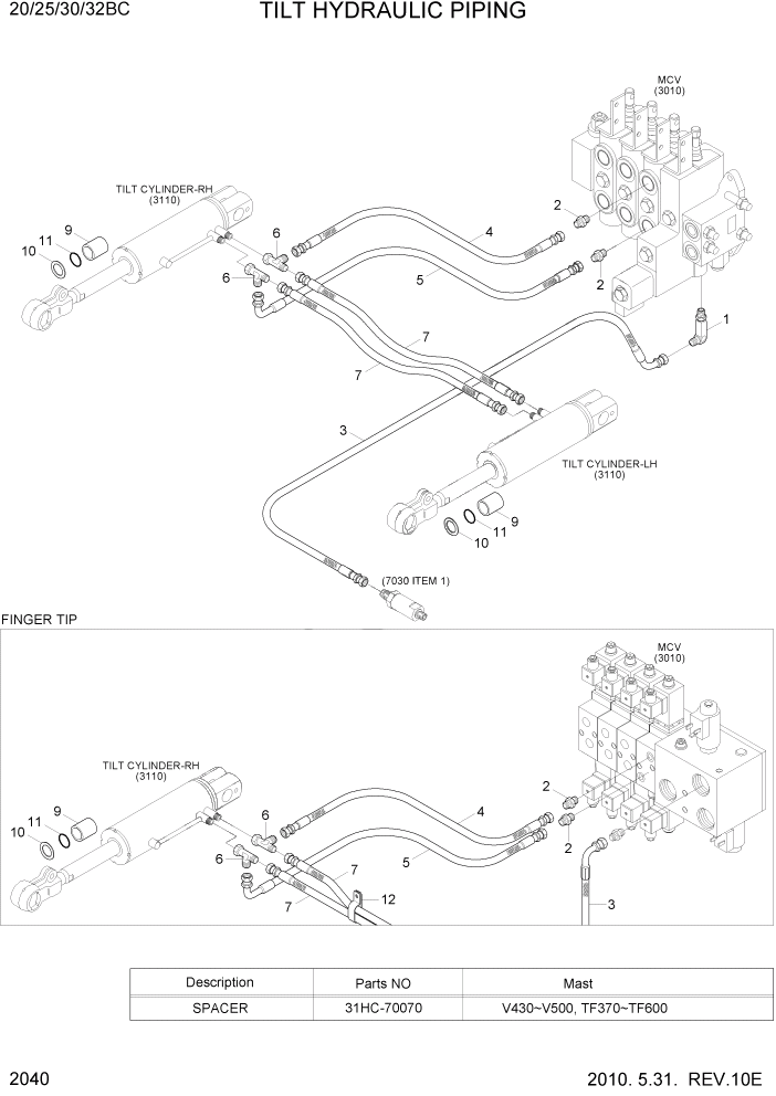 Схема запчастей Hyundai 20BC-7 - PAGE 2040 TILT HYDRAULIC PIPING ГИДРАВЛИЧЕСКАЯ СИСТЕМА