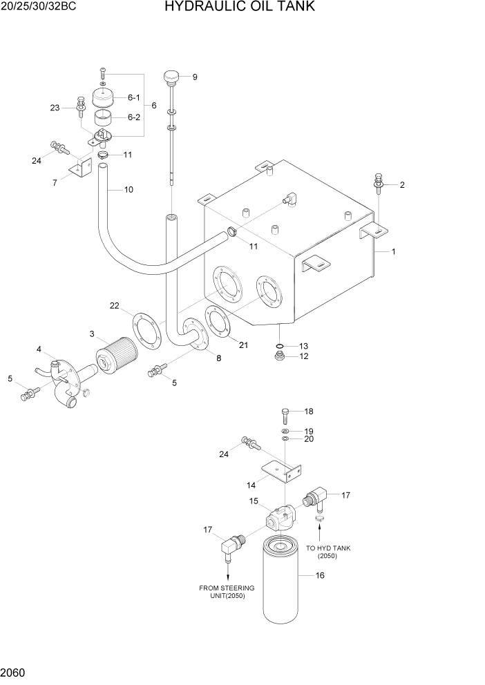 Схема запчастей Hyundai 20BC-7 - PAGE 2060 HYDRAULIC OIL TANK ГИДРАВЛИЧЕСКАЯ СИСТЕМА