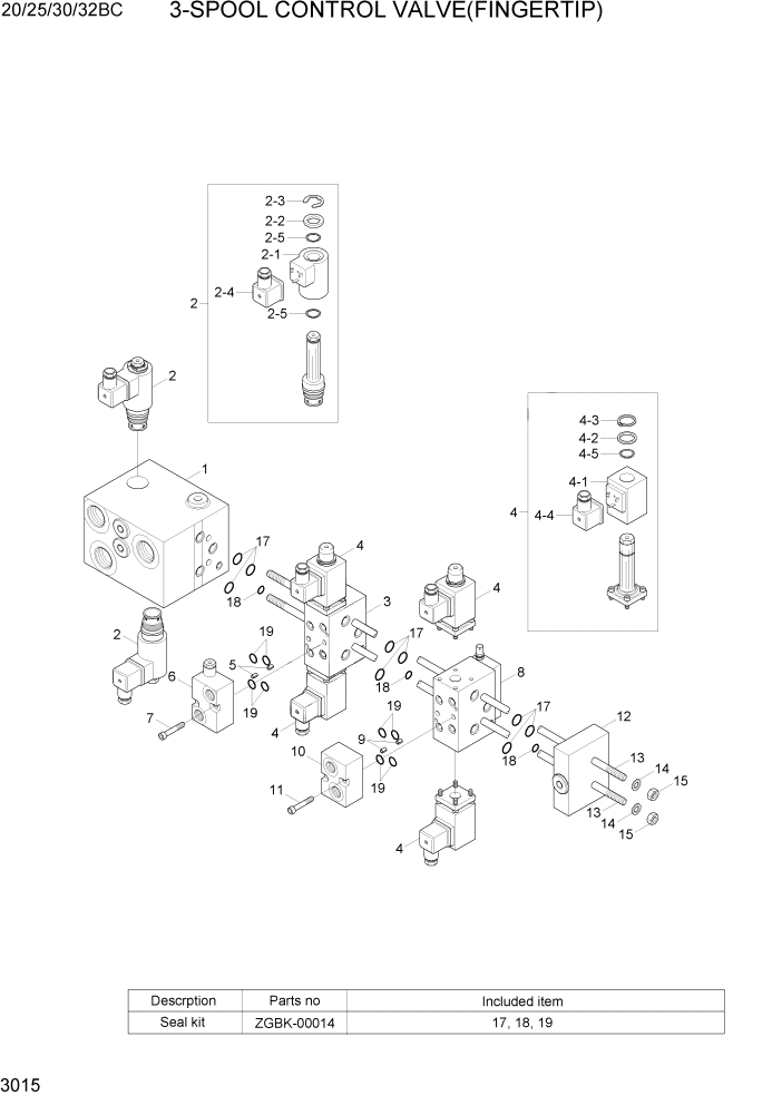 Схема запчастей Hyundai 20BC-7 - PAGE 3015 3-SPOOL CONTROL VALVE(FINGERTIP) ГИДРАВЛИЧЕСКИЕ КОМПОНЕНТЫ