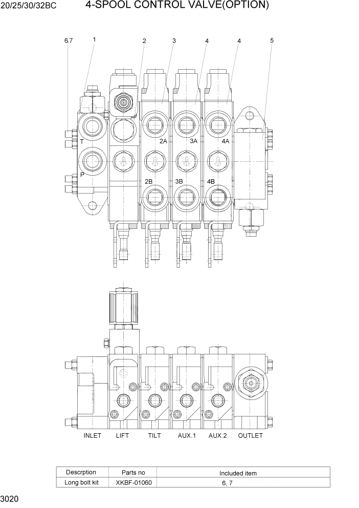 Схема запчастей Hyundai 20BC-7 - PAGE 3020 4-SPOOL CONTROL VALVE(OPTION) ГИДРАВЛИЧЕСКИЕ КОМПОНЕНТЫ