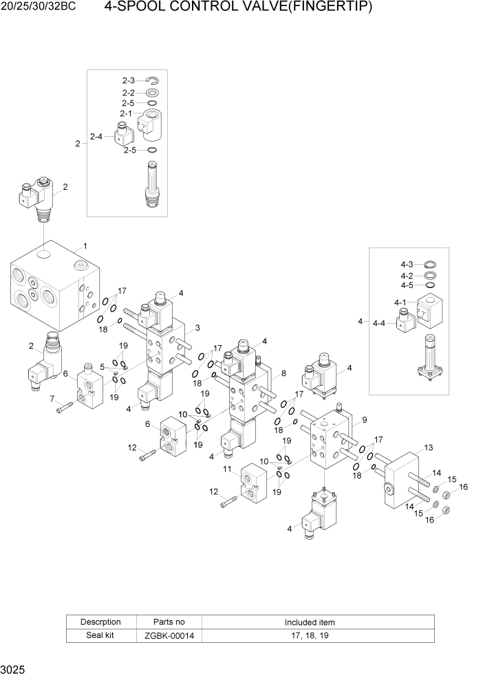 Схема запчастей Hyundai 20BC-7 - PAGE 3025 4-SPOOL CONTROL VALVE(FINGERTIP) ГИДРАВЛИЧЕСКИЕ КОМПОНЕНТЫ