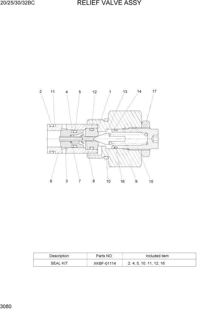 Схема запчастей Hyundai 20BC-7 - PAGE 3080 RELIEF VALVE ASSY ГИДРАВЛИЧЕСКИЕ КОМПОНЕНТЫ