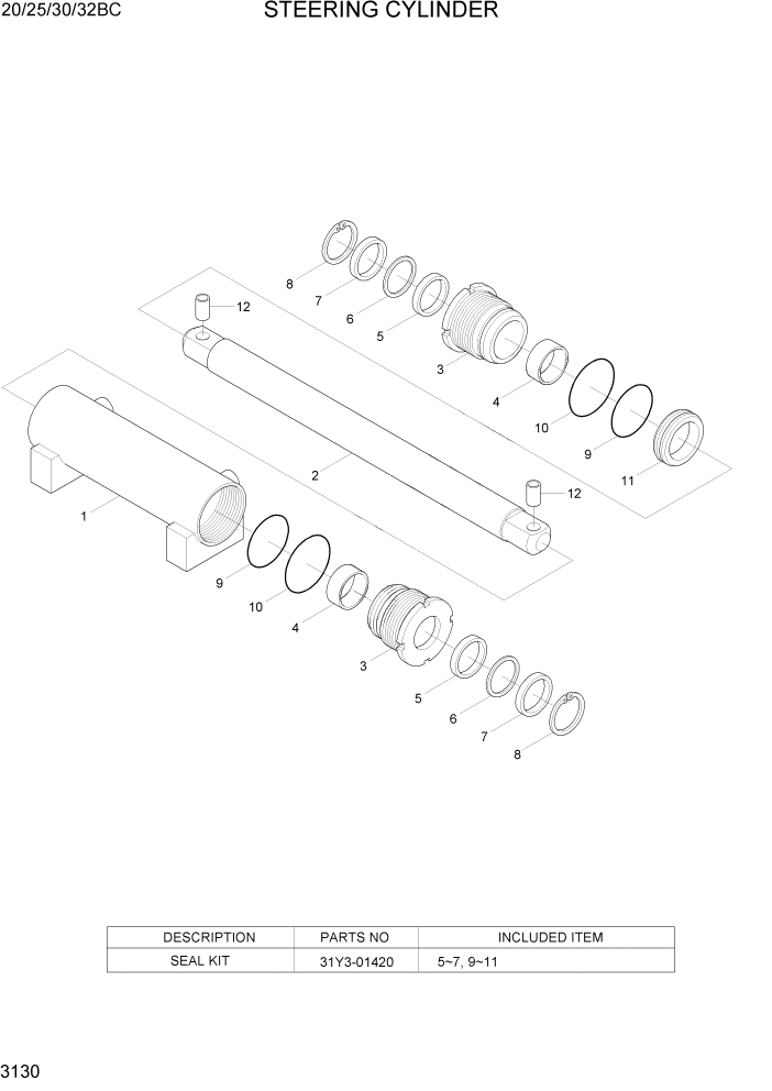 Схема запчастей Hyundai 20BC-7 - PAGE 3130 STEERING CYLINDER ГИДРАВЛИЧЕСКИЕ КОМПОНЕНТЫ