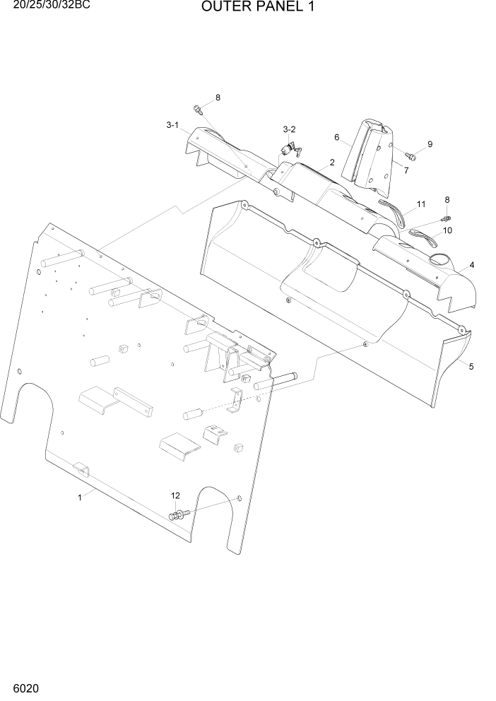 Схема запчастей Hyundai 20BC-7 - PAGE 6020 OUTER PANEL 1 СТРУКТУРА