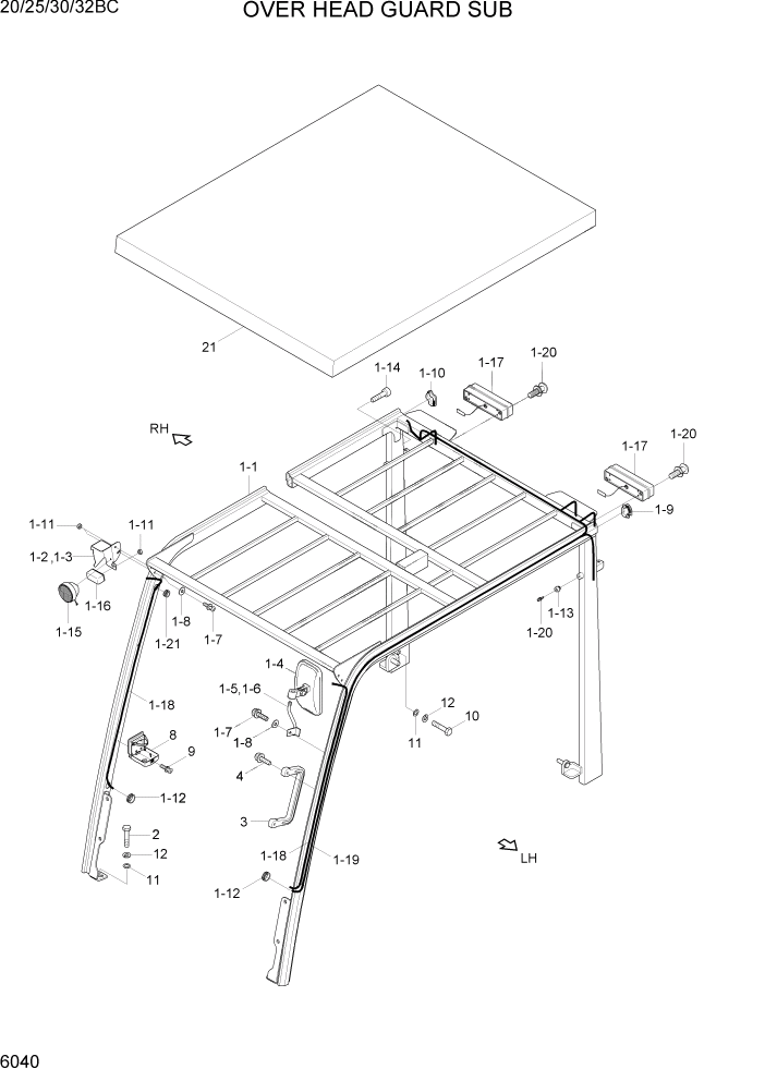 Схема запчастей Hyundai 20BC-7 - PAGE 6040 OVERHEAD GUARD СТРУКТУРА