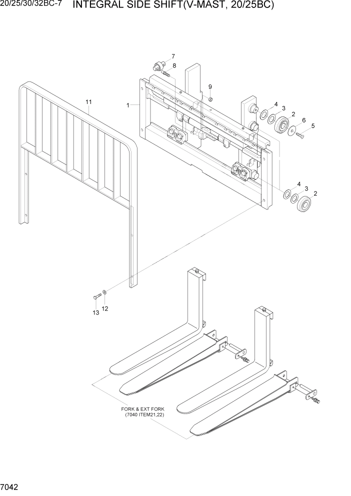 Схема запчастей Hyundai 20BC-7 - PAGE 7042 INTEGRAL SIDE SHIFT(V-MAST, 20/25BC) РАБОЧЕЕ ОБОРУДОВАНИЕ