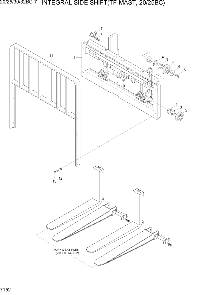 Схема запчастей Hyundai 20BC-7 - PAGE 7152 INTEGRAL SIDE SHIFT(TF-MAST, 20/25BC) РАБОЧЕЕ ОБОРУДОВАНИЕ