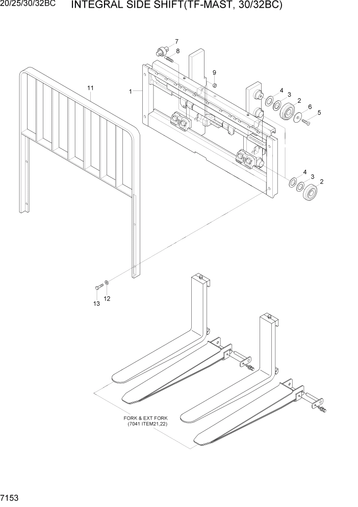 Схема запчастей Hyundai 20BC-7 - PAGE 7153 INTEGRAL SIDE SHIFT(TF-MAST, 30/32BC) РАБОЧЕЕ ОБОРУДОВАНИЕ