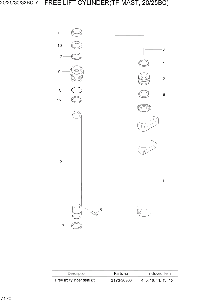 Схема запчастей Hyundai 20BC-7 - PAGE 7170 FREE LIFT CYLINDER(TF-MAST, 20/25BC) РАБОЧЕЕ ОБОРУДОВАНИЕ