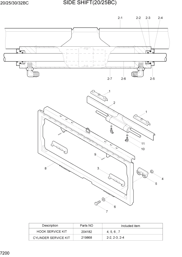 Схема запчастей Hyundai 20BC-7 - PAGE 7200 SIDE SHIFT(CASCADE, 20/25BC) РАБОЧЕЕ ОБОРУДОВАНИЕ