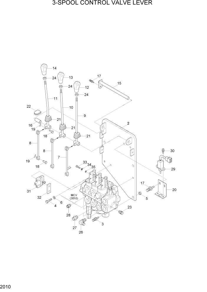 Схема запчастей Hyundai 20/25/30BH-7 - PAGE 2010 3-SPOOL CONTROL VALVE LEVER ГИДРАВЛИЧЕСКАЯ СИСТЕМА