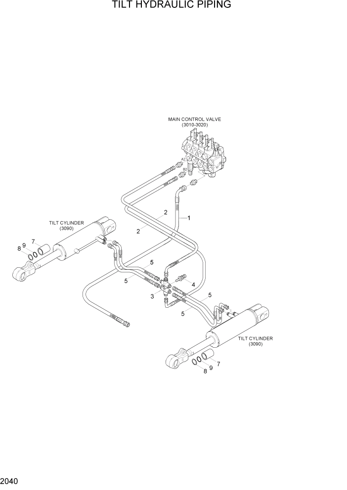 Схема запчастей Hyundai 20/25/30BH-7 - PAGE 2040 TILT HYDRAULIC PIPING ГИДРАВЛИЧЕСКАЯ СИСТЕМА