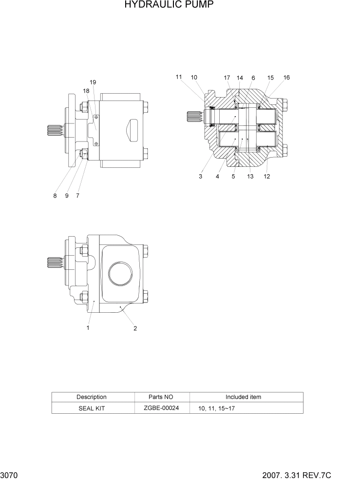 Схема запчастей Hyundai 20/25/30BH-7 - PAGE 3070 HYDRAULIC PUMP ГИДРАВЛИЧЕСКИЕ КОМПОНЕНТЫ