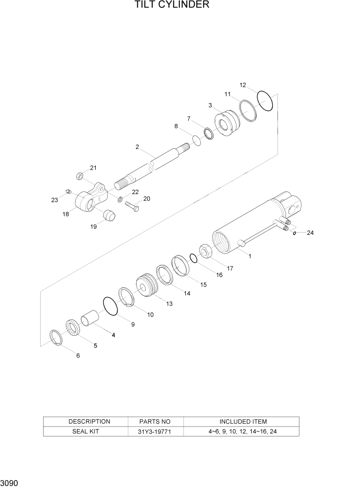 Схема запчастей Hyundai 20/25/30BH-7 - PAGE 3090 TILT CYLINDER ГИДРАВЛИЧЕСКИЕ КОМПОНЕНТЫ