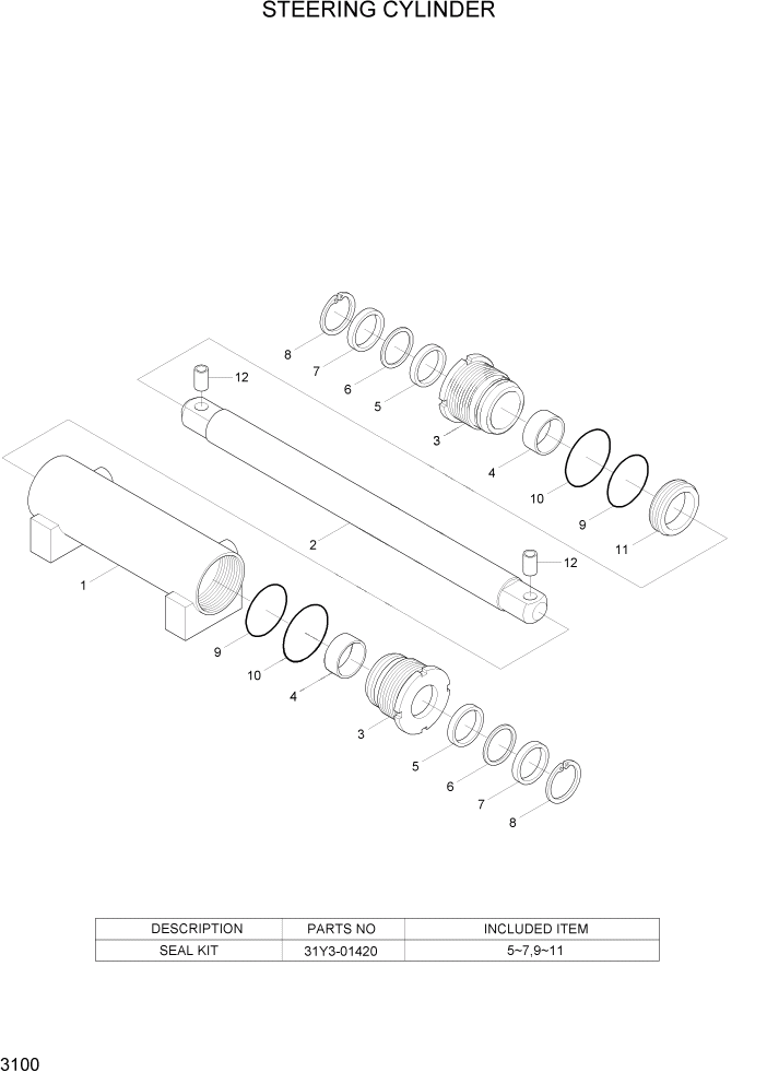 Схема запчастей Hyundai 20/25/30BH-7 - PAGE 3100 STEERING CYLINDER ГИДРАВЛИЧЕСКИЕ КОМПОНЕНТЫ