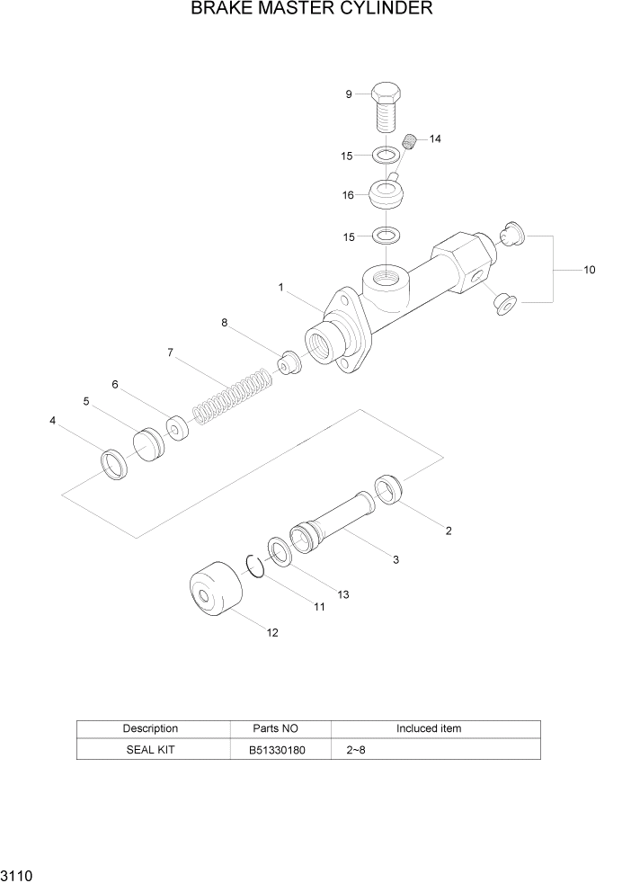 Схема запчастей Hyundai 20/25/30BH-7 - PAGE 3110 BRAKE MASTER CYLINDER ГИДРАВЛИЧЕСКИЕ КОМПОНЕНТЫ