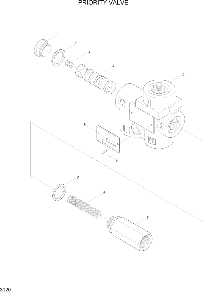 Схема запчастей Hyundai 20/25/30BH-7 - PAGE 3120 PRIORITY VALVE ГИДРАВЛИЧЕСКИЕ КОМПОНЕНТЫ