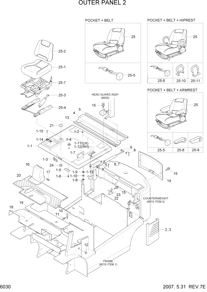 Схема запчастей Hyundai 20/25/30BH-7 - PAGE 6030 OUTER PANEL 2 СТРУКТУРА