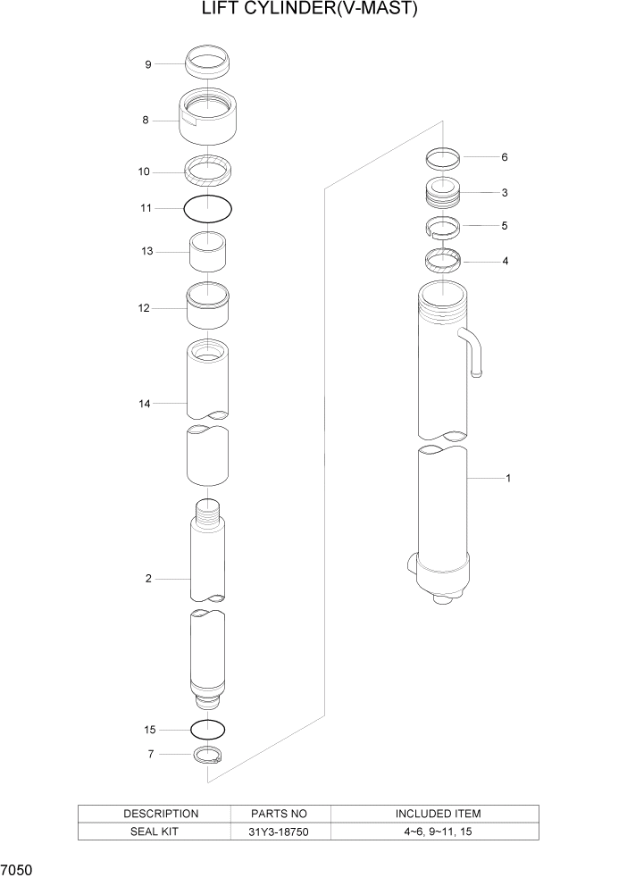 Схема запчастей Hyundai 20/25/30BH-7 - PAGE 7050 LIFT CYLINDER(V-MAST) РАБОЧЕЕ ОБОРУДОВАНИЕ