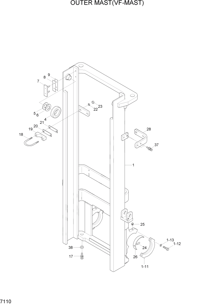 Схема запчастей Hyundai 20/25/30BH-7 - PAGE 7110 OUTER MAST(VF-MAST) РАБОЧЕЕ ОБОРУДОВАНИЕ