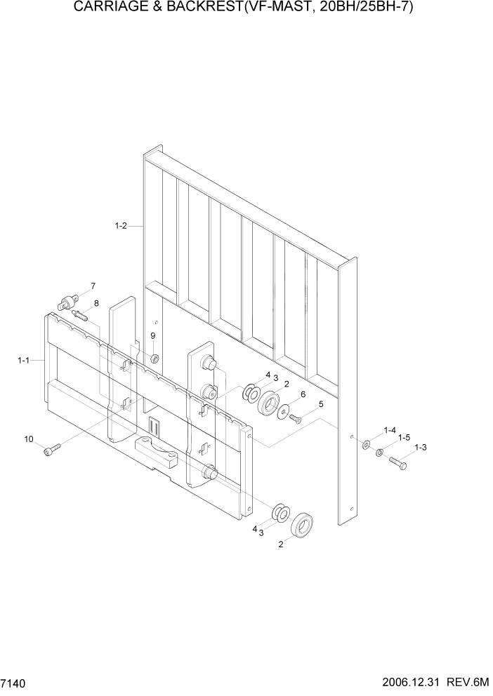 Схема запчастей Hyundai 20/25/30BH-7 - PAGE 7140 CARR BACKREST & FORK(V-MAST,20BH/25BH-7) РАБОЧЕЕ ОБОРУДОВАНИЕ