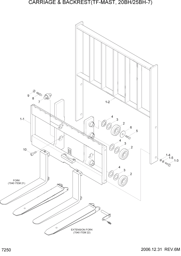 Схема запчастей Hyundai 20/25/30BH-7 - PAGE 7250 CARRIAGE & BACKREST(TF-MAST,20BH/25BH-7) РАБОЧЕЕ ОБОРУДОВАНИЕ