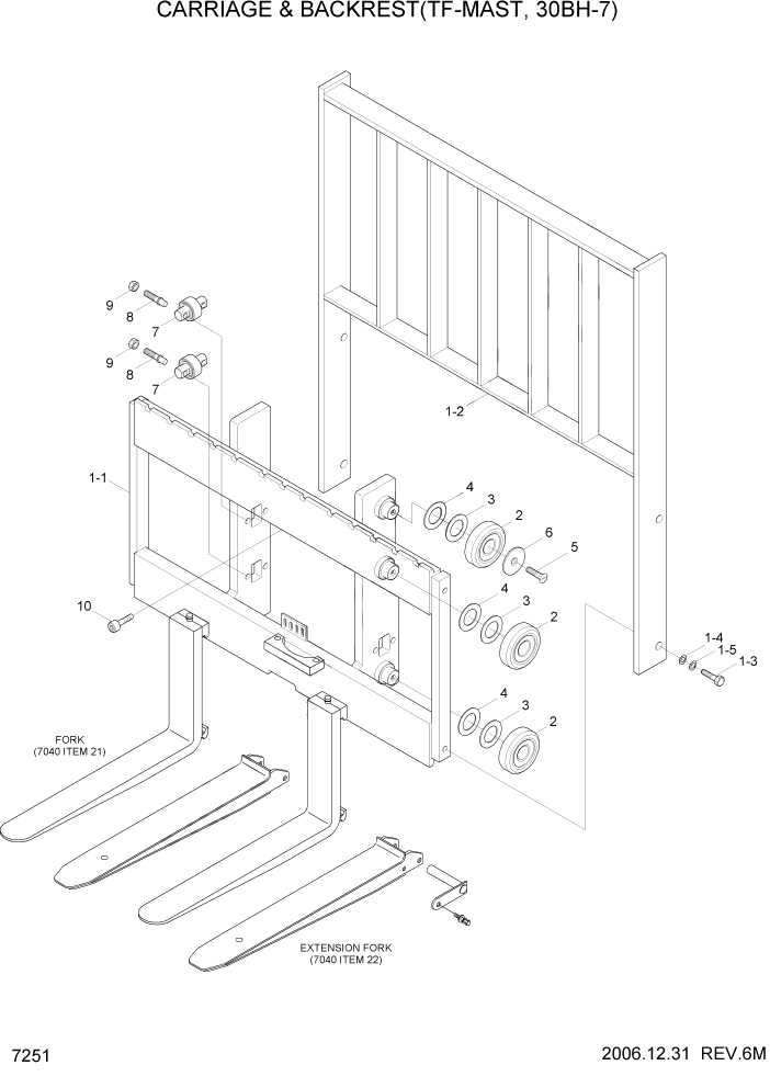 Схема запчастей Hyundai 20/25/30BH-7 - PAGE 7251 CARRIAGE & BACKREST(TF-MAST,30BH-7) РАБОЧЕЕ ОБОРУДОВАНИЕ