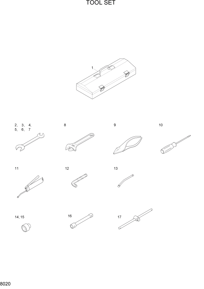 Схема запчастей Hyundai 20/25/30BH-7 - PAGE 8020 TOOL SET ДРУГИЕ ЧАСТИ